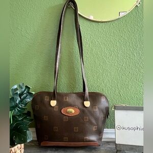 Vintage Texier French Signature Logo Brown Leather Satchel Shoulder Bag